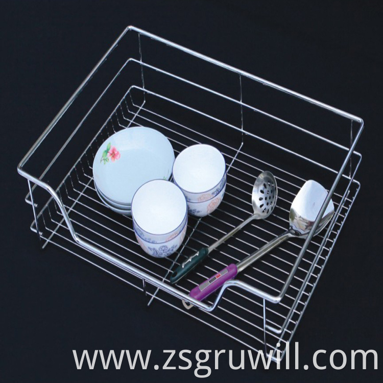 Retail iron chrome rack pull out organizer metal wire baskets kitchen storage